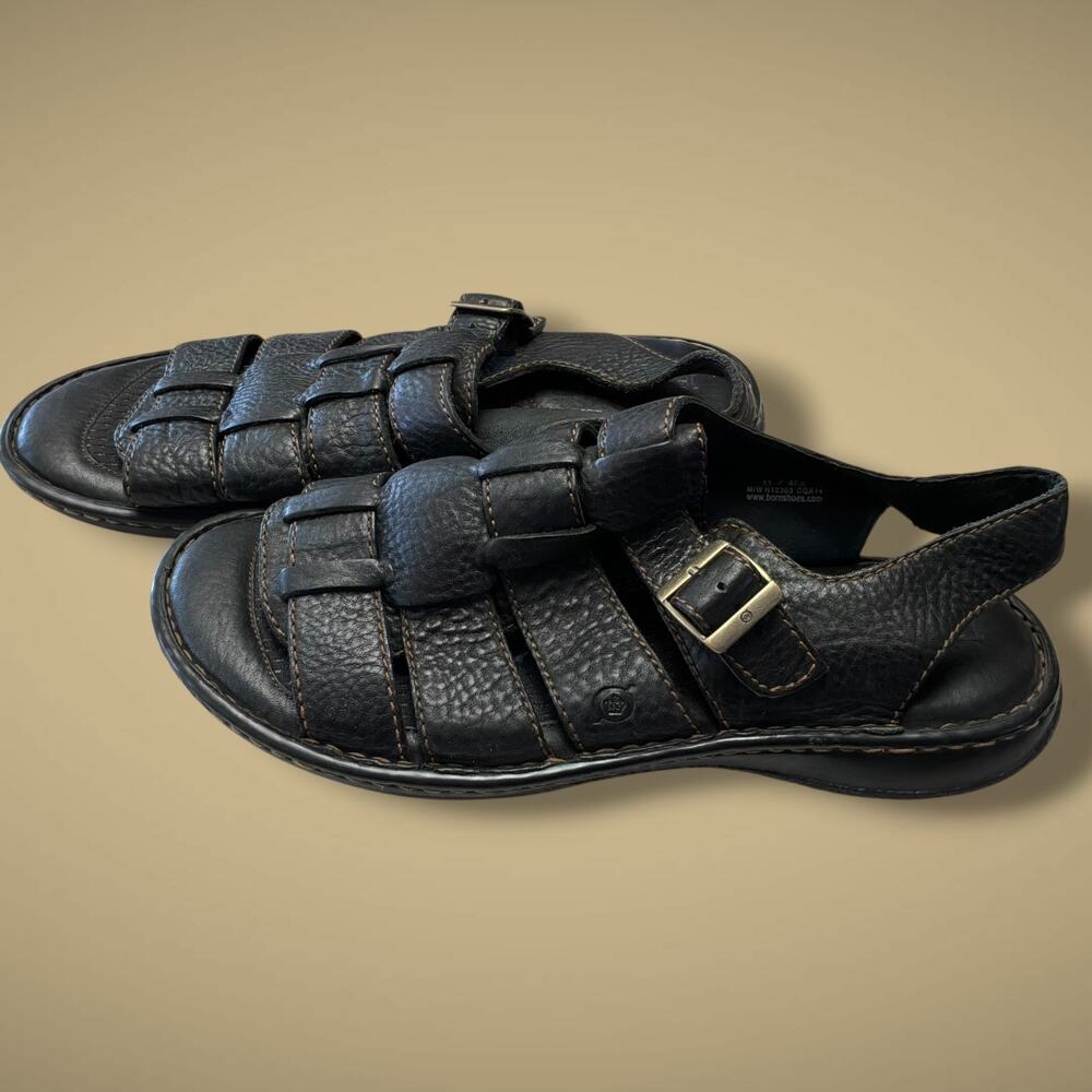 Men's Size 13 BORN Black Tumbled Leather Fisherman Sandals